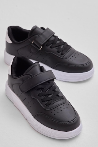 Faylon Hafif Taban Bağcıklı Çocuk Unisex Siyah Beyaz Günlük Spor Ayakkabı Tbprf010 Siyah Beyaz