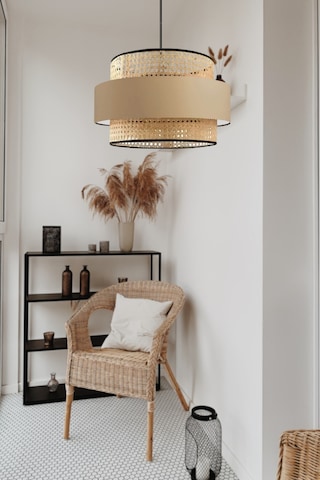 Bohem Trio Metal Kasalı Gerçek Rattan Ve Kahve Kumaş Salon Avize Üç Katlı Pasta Yatak Odası Sarkıt Kahverengi