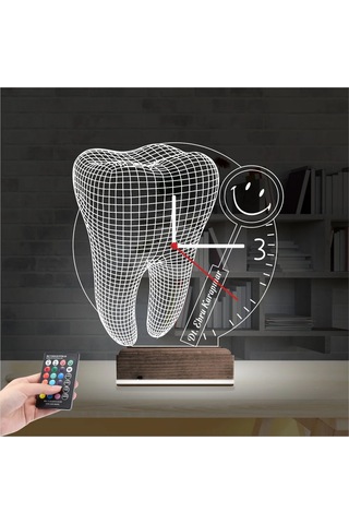 Luvivia Smile Diş Doktoru Dentist Kişiye Özel Saatli 3d Lamba - Masa Gece Lambası Şeffaf