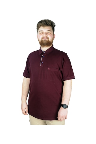 Mode Xl Battal Beden Erkek Tshirt Polo Yaka Cepli Klasik Pike 20552 Mürdüm 001