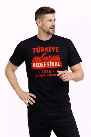 Erkek Türkiye Baskılı Tişört Ay Yıldız 2026 Dünya Kupası Taraftar Forma T-shirt - Siyah