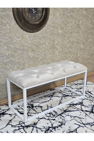 Zafir Beyaz Boyalı Diktörtgen 100 Cm X 40 Cm Oturak Puf - Bench - Makyaj Oturağı - Oturak Krem