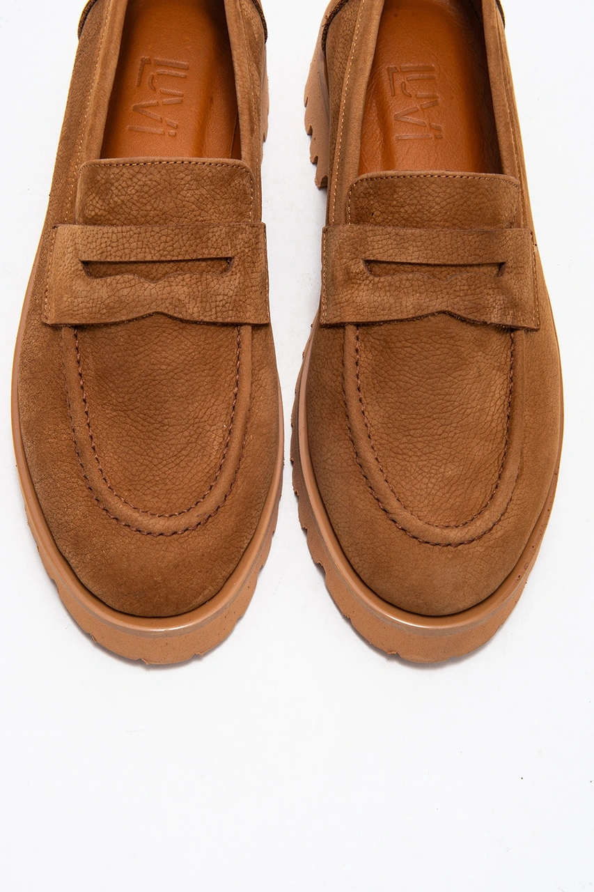 Luvishoes Luvi Shoes Vıonel Taba Nubuk Hakiki Deri Kadın Loafer Ayakkabı Taba Nubuk