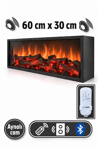 Dekoratif Elektrikli Bluetoothlu Yapay Şömine 60x30x15