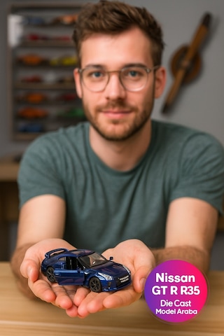 Uzak Doğu Serisi Nissan Gt R R35 Mavi Açılır Kapılar Diecast Çek Bırak Metal Model Araba 11 Cm 1:32