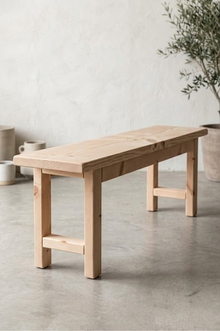 Naturel Ahşap Ladin Modern Bench Tabure 30x100