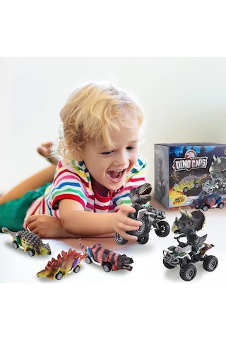Çek Bırak Dinozor Atv Motor Oyuncak Araba 6 Lı Set