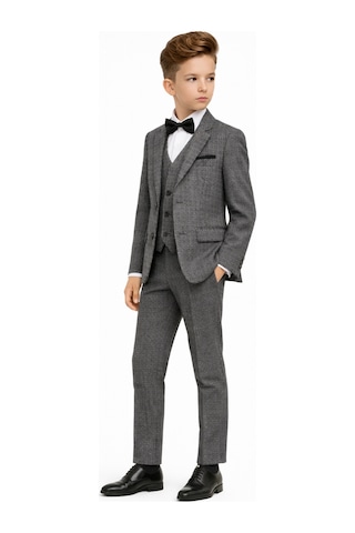 Ahengim Erkek Çocuk Slim Fit Dokulu Çizgili Klasik Takım Elbise Ak197-198 Gri