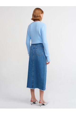 Dilvin Yırtmacı Püsküllü Uzun Etek Mavi