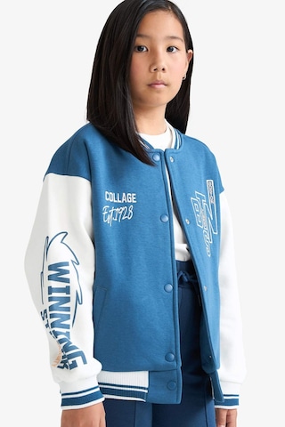 Defacto Kız Çocuk Kolej Yaka Baskılı Kalın Bomber Hırka F1985a825aube376 Mavi