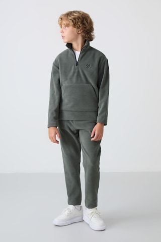 Tommy Life Haki Kalın Yumuşak Dokulu Standart Fit Nakışlı Polar Erkek Çocuk Eşofman Takım - 11218 Haki