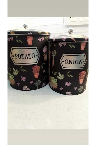 Nf Desıgn Çiçek Desenli Kabartmalı Metal 2 Li Patates Soğan Sepeti