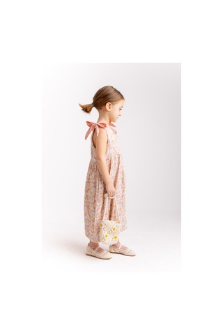 Omuzları Fiyonklu Çıtır Müslin Kız Çocuk Elbise Gül Kurusu Gülkurusu