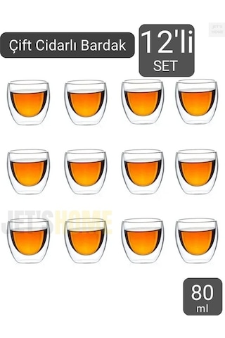 12 Li Set Espresso Bardağı 80 Ml Kahve Bardağı Çift Cidarlı Bardak Viski Bardağı Şeffaf