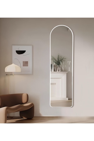 Dekoratif Boy Ayna, Mdf Oval Kesim Boy Ayna, Duvar Aynası 165 X 45cm Beyaz