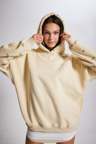 Holly Lolly Oversize Kapüşonlu Unisex Eye Sweat Bej