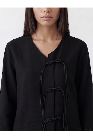 Lcw Modest Siyah V Yaka Bağcıklı Kadın Kimono