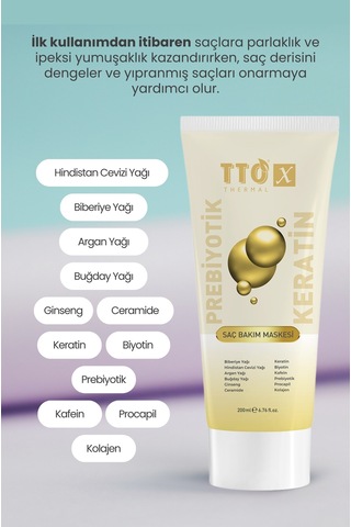 Tto X Prebiyotik Saç Bakım Maskesi Biberiye Yağı Keratin Argan Yağı Biyotin