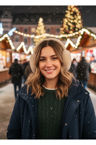 Mollycrush Kadın Bej Peluş Katlanır Kulaklık Kışlık Yumuşak Model Bej
