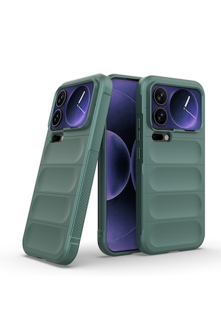 Xiaomi 17 Pro Max Kılıf Kamera Korumalı Esnek Tpu Oyuklu Arka Yüzey Tasarımlı Darbe Emici Silikon Kapak Koyu Yeşil