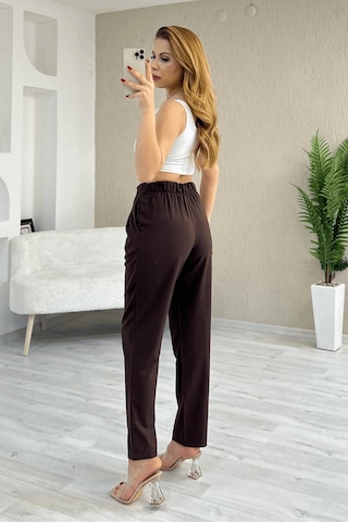 Paw Garage Kadın Cleo Yüksek Bel Arkası Lastikli Yandan Çift Düğmeli Kumaş Pantolon Kahverengi
