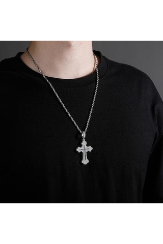 Gücü İnanç Trinity Çapraz Kolye Kolye 14 K Altın Kaplama Buzlu Tam Mikro Pave Cz Taşlar Hip Hop Unisex Takı Hediyeler Altın - Gümüş