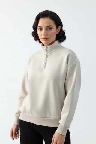 Rovebella Torre Fermuar Detaylı Dik Yaka Sweatshirt Bej