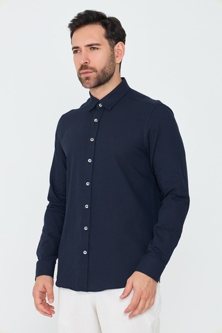 White Stone Lacivert %100 Pamuk Dynamic Fit Erkek Uzun Kollu Gömlek