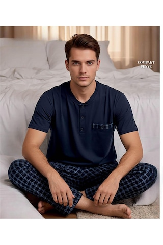 Arcan Erkek Düğme Yaka Kısa Kol Compact Penye Pijama Takımı 65130l - 1 Adet Lacivert