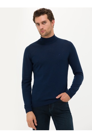 Cacharel Lacivert Slim Fit Yarım Balıkçı Basic Triko Kazak