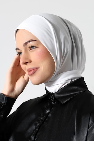 Kadın Çıtçıtlı Bağlamalı Tesettür Hazır Pratik Şal Beyaz Beyaz