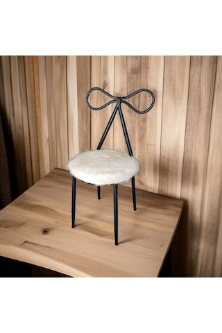 Fiyonk Makyaj Sandalyesi - Siyah İskelet Peluş Döşeme