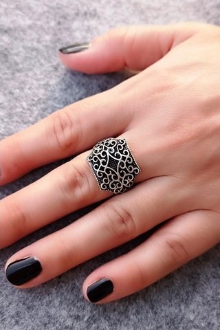 Motif Şekilli Kadın & Erkek Yüzük Gümüş Kaplama Ayarlanabilir El - 556943657 Çok Renkli