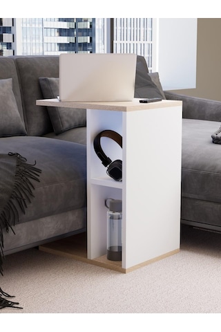 Raflı C Yan Sehpa, %100 Mdf Beyaz & Sonoma/beyaz & Sonoma / Gri Beyaz - Meşe