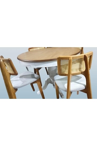 Masa Sandalye Takımı Ihlamur Baba Ayak Model Mdf Tabla 120 Cm Beyaz Ceviz El Yapım