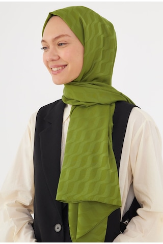 Mirsoy Scarf Dalga Desen İpeksi Jakar Şal - Yosun Yeşil