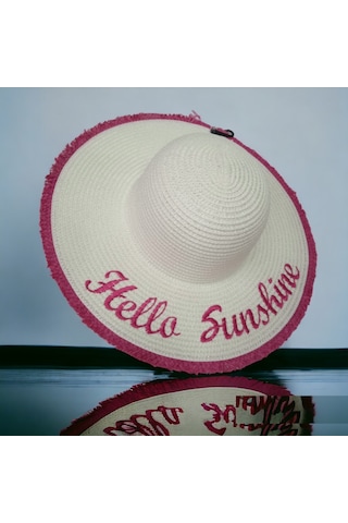 Kadın Hasır Plaj Şapkası Natural Beige Sute Bucket Hat Plaj Havuz Bej