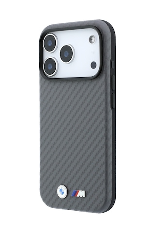 Apple iPhone Uyumlu 18 Pro Max Kılıf Bmw Lisanslı M-safeli Karbon Fiber Ve Metal Logolu Pu Deri Kapak Gri