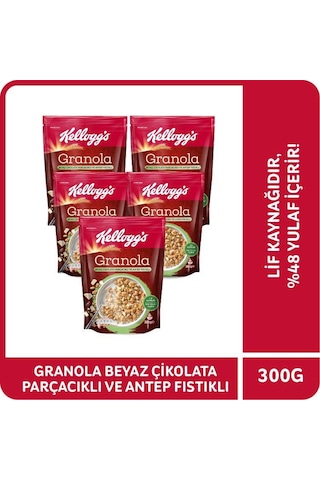 Kellogg's Granola Beyaz Çikolata Parçacıklı & Antep Fıstıklı 5 x 300 G