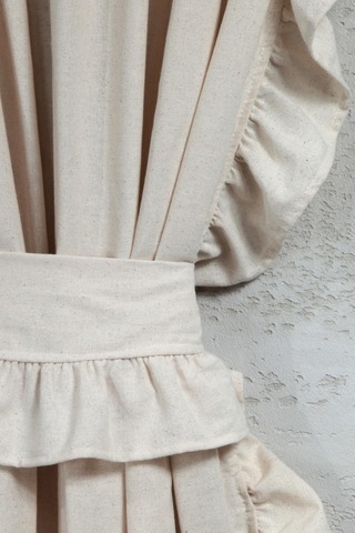 Fırfırlı Keten Perde Tek Kanat Romantik Volanlı Bağlamalı Krem