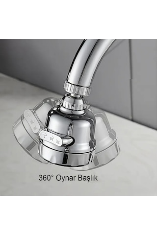 3 Fonksiyonlu Mutfak Lavabo Başlığı, 360 Derece Dönen, Tasarruflu, Musluk Başlığı, Krom,