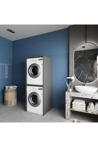 Babil Çamaşır Ve Kurutma Makinesi Dolabı Banyo Dolabı Füme Antrasit
