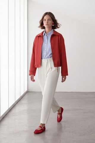 Nauvè Kısa Düğmeli Oversize Trençkot Kırmızı