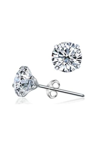 Chavin Yuvarlak Tek Taş Gümüş Zirkon Küpe Be22