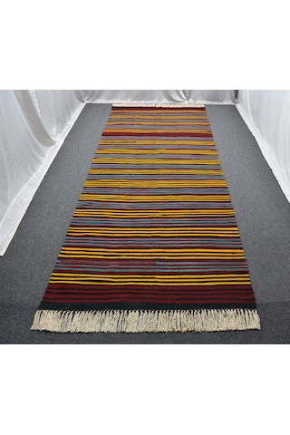 Zehra Abla Halı Yeni El Dokuma Otantik Devasa Çizgili Yahyalı Yün Kilim 7057 Çok Renkli