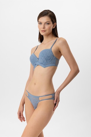 Pierre Cardin Lingerie Kadın Milan Push Up Dantelli Sütyen Tanga Takım Mavi