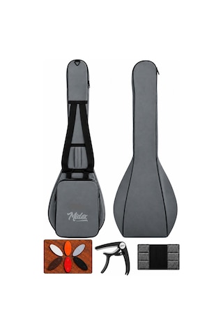 Midex CS-122 Uzun Sap Saz Bağlama Gigbag Çantası Kılıfı Kalın Soft Case (Kapo + 6 Adet Mızrap + Mızrap Cüzdanı)