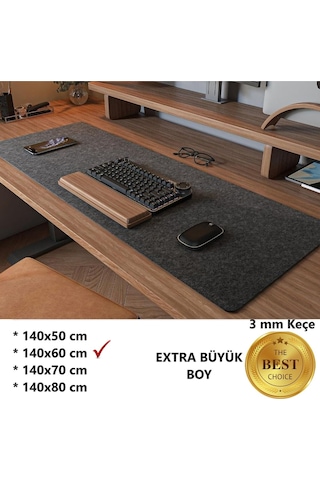 Mouse Pad Xxl Masa Üstü Koruyucu Mat Antrasit 3mm Keçe Klavye Pc Notebook Altı