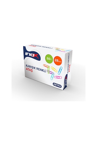İnox Karışık Renkli Ataş 28 Mm 50'li Paket