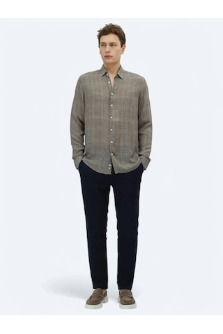 Kip Vizon Baskılı Regular Fit Dokuma Casual Gömlek Vizon